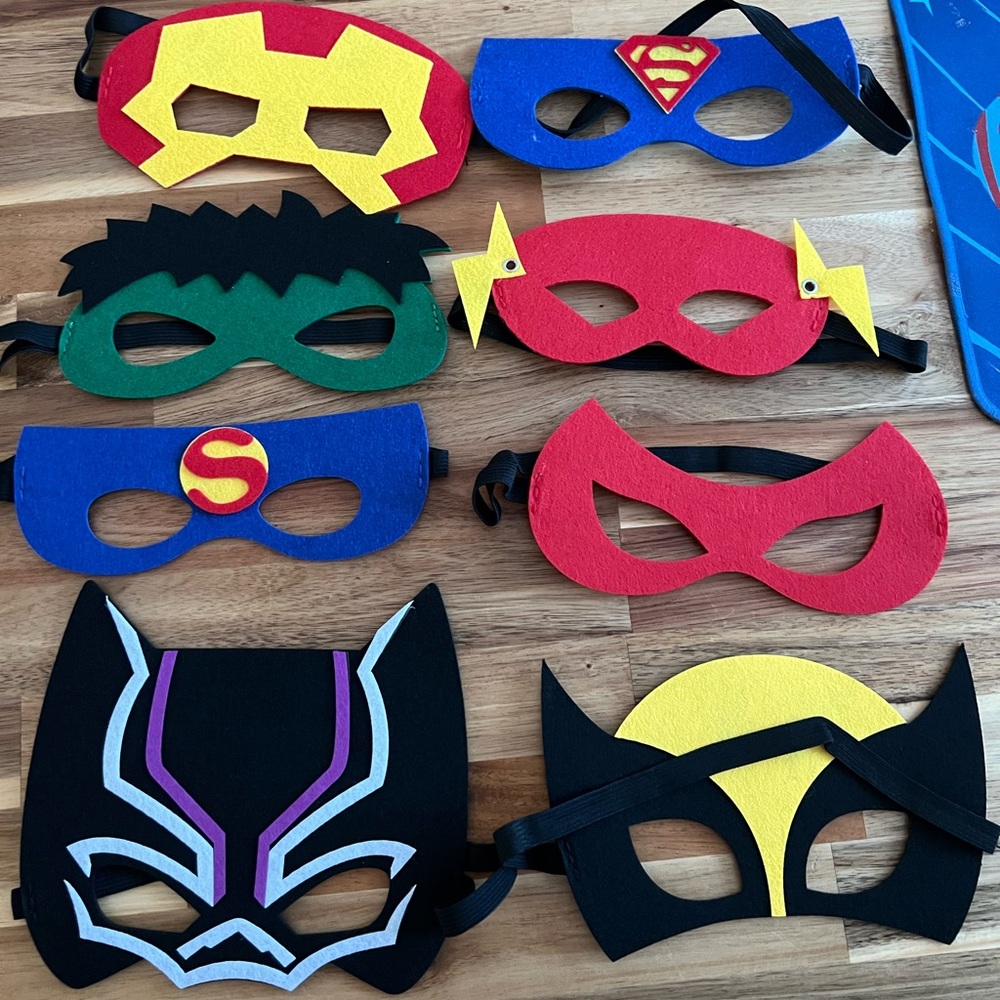 Superhero Kids Mask Set - Red, Blue, Green, Black, Yellow